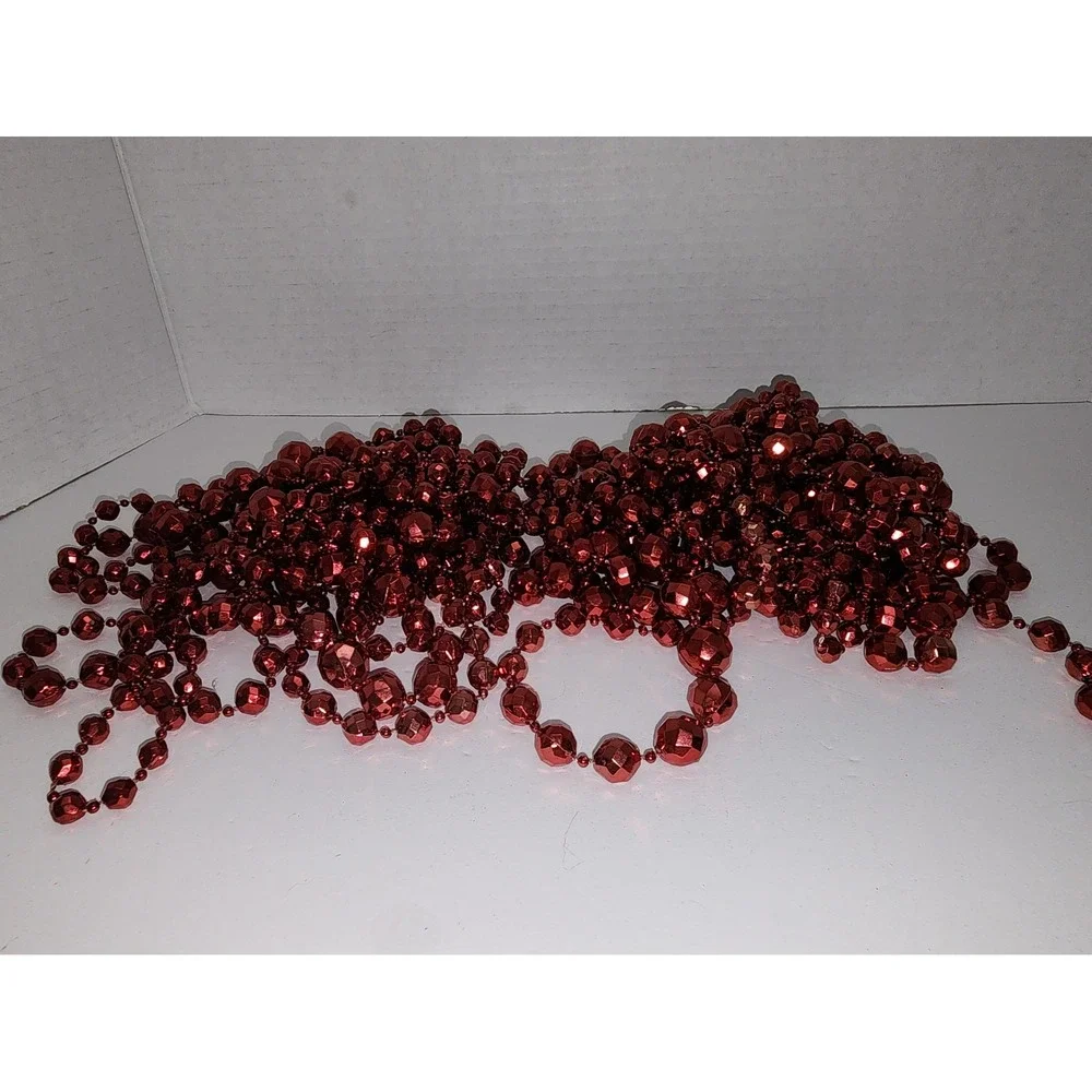 Two‎ stands of vintage faceted plastic red Christmas Beads String